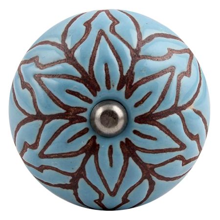 Turquoise Amarylis Floral Etched Ceramic Wine Stopper (Pack Of One Piece)